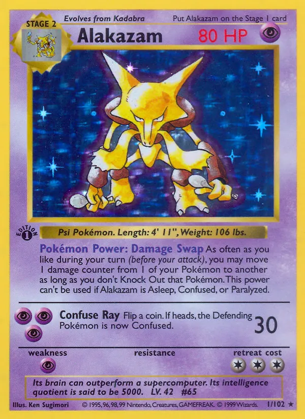 Carta Alakazam, número 1/102 da coleção Coleção Básica