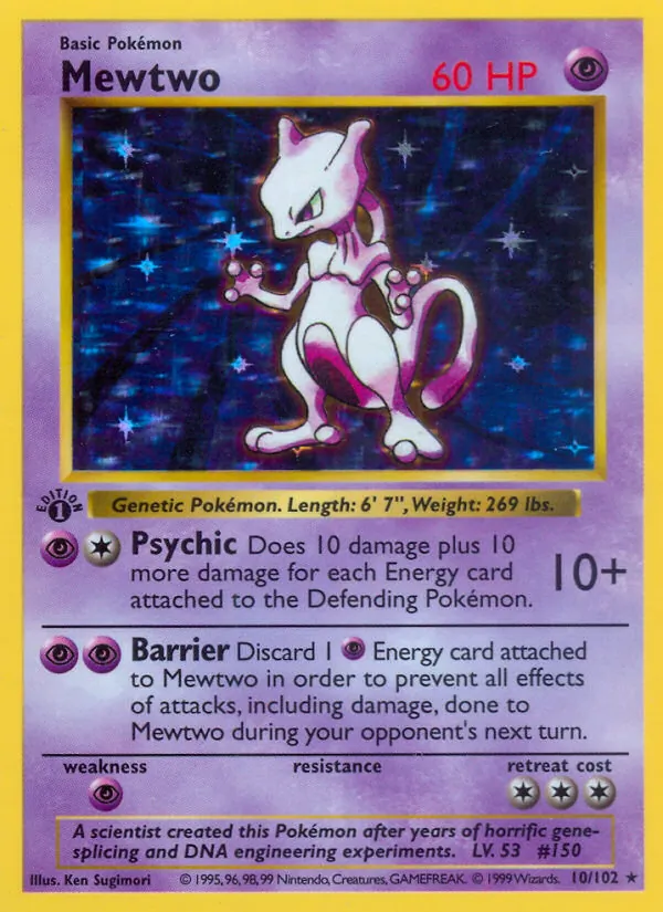 Carta Mewtwo, número 10/102 da coleção Coleção Básica