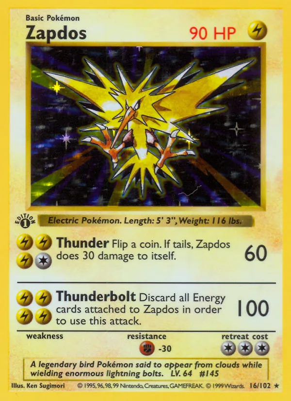 Carta Zapdos, número 16/102 da coleção Coleção Básica