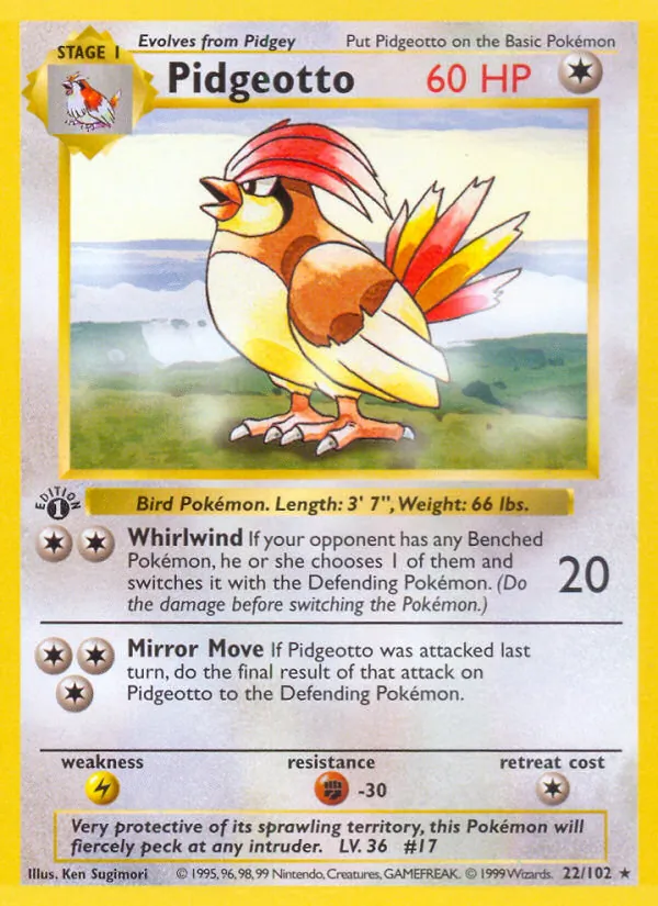 Carta Pidgeotto, número 22/102 da coleção Coleção Básica