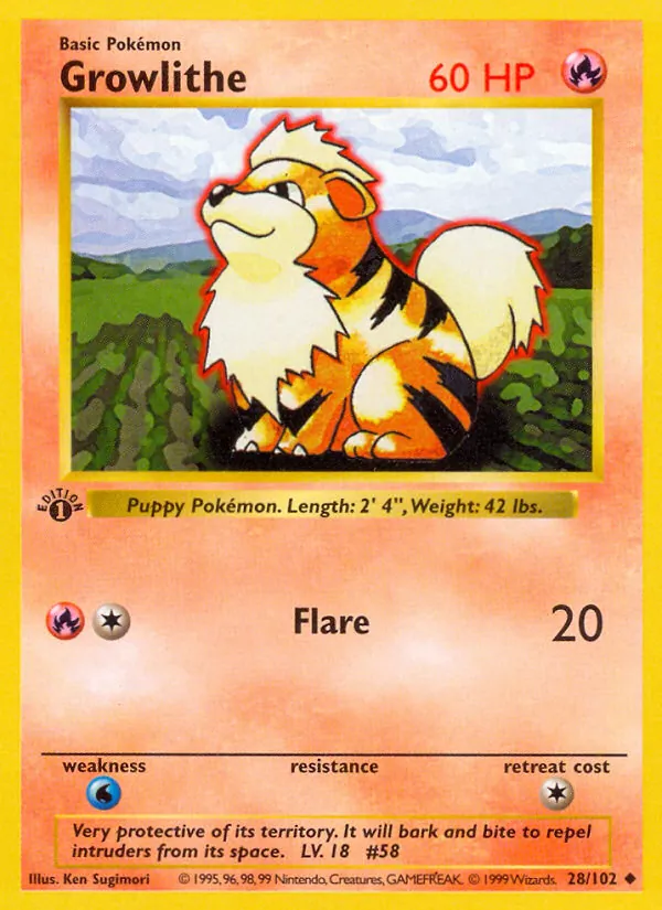 Carta Growlithe, número 28/102 da coleção Coleção Básica