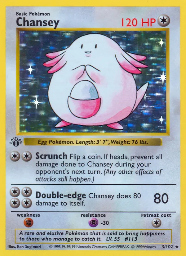 Carta Chansey, número 3/102 da coleção Coleção Básica