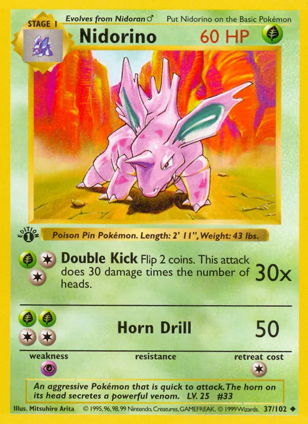 Carta Nidorino, número 37/102 da coleção Coleção Básica
