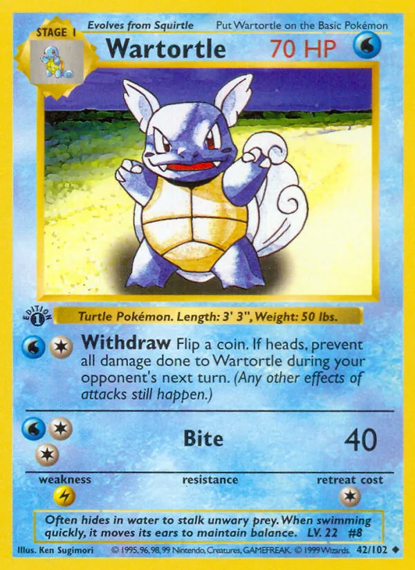Carta Wartortle, número 42/102 da coleção Coleção Básica