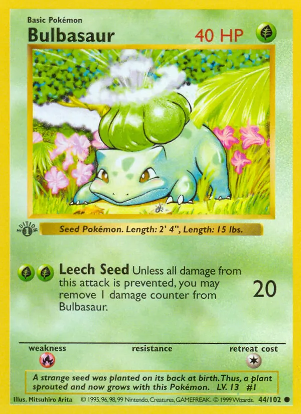 Carta Bulbasaur, número 44/102 da coleção Coleção Básica