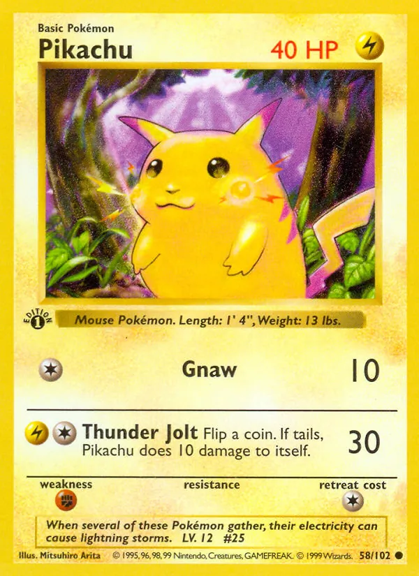 Carta Pikachu, número 58/102 da coleção Coleção Básica