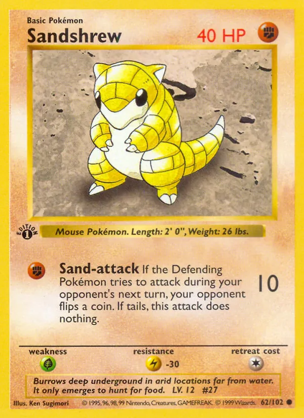 Carta Sandshrew, número 62/102 da coleção Coleção Básica