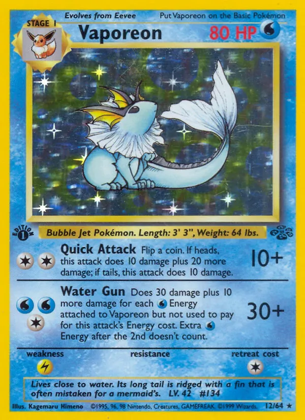 Carta Vaporeon, número 12/64 da coleção Selva