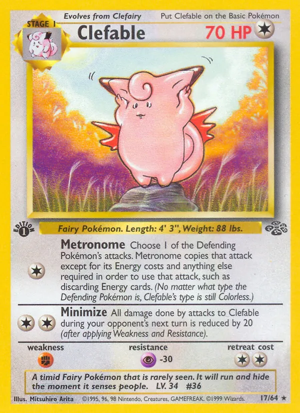 Carta Clefable, número 17/64 da coleção Selva
