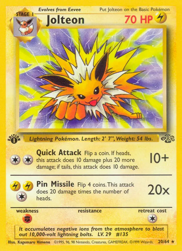 Carta Jolteon, número 20/64 da coleção Selva