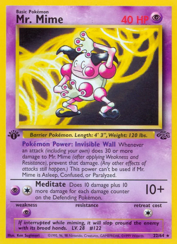 Carta Mr. Mime, número 22/64 da coleção Selva