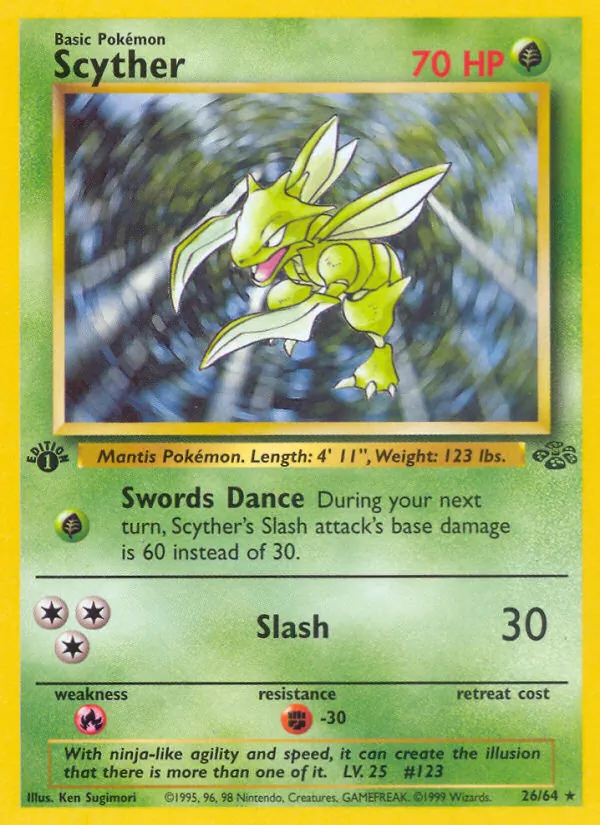 Carta Scyther, número 26/64 da coleção Selva
