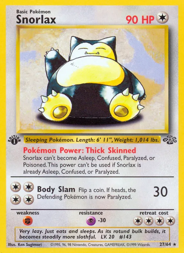 Carta Snorlax, número 27/64 da coleção Selva
