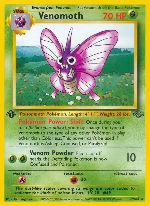 Carta Venomoth, número 29/64 da coleção Selva