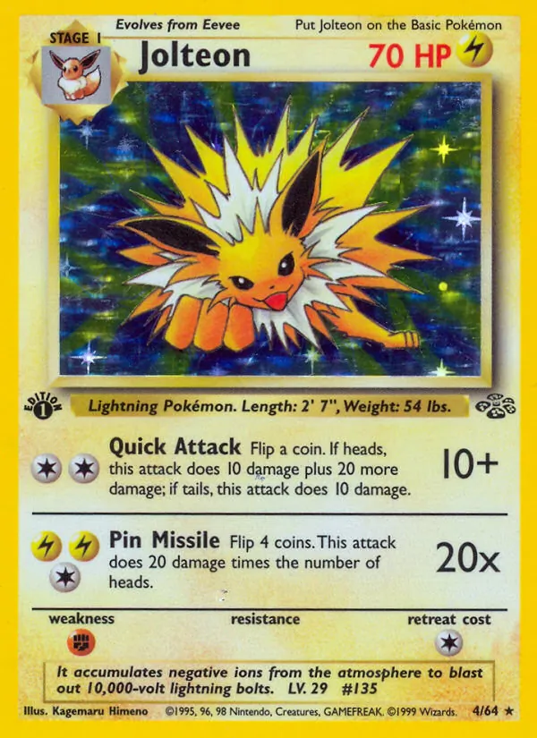 Carta Jolteon, número 4/64 da coleção Selva