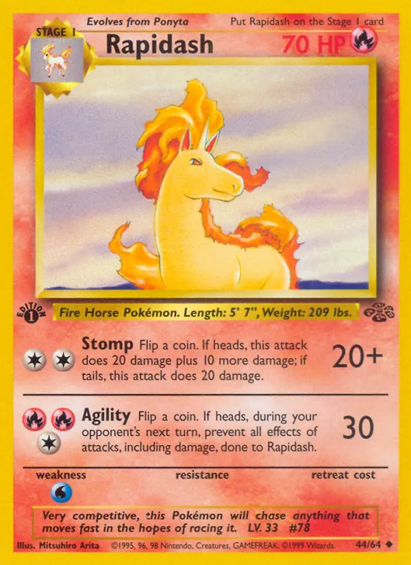 Carta Rapidash, número 44/64 da coleção Selva