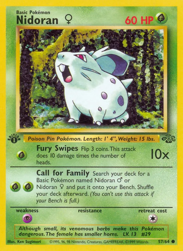 Carta Nidoran♀, número 57/64 da coleção Selva