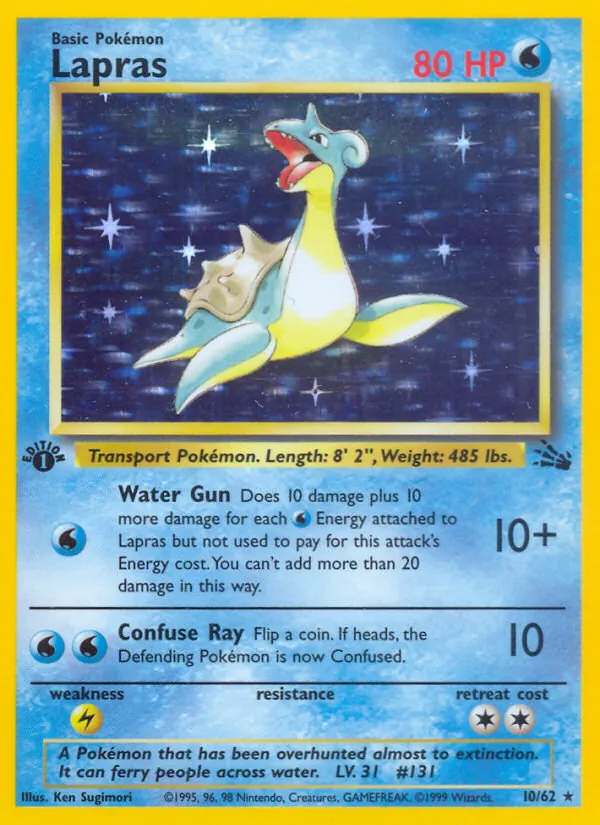 Carta Lapras, número 10/62 da coleção Fóssil