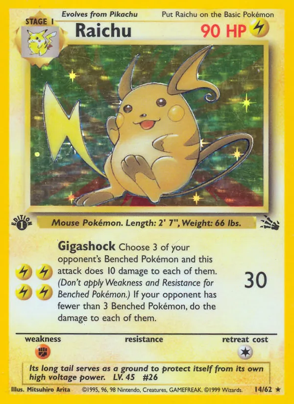 Carta Raichu, número 14/62 da coleção Fóssil