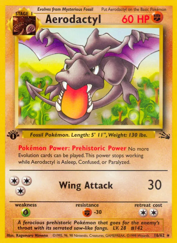 Carta Aerodactyl, número 16/62 da coleção Fóssil