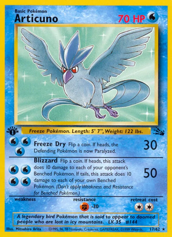 Carta Articuno, número 17/62 da coleção Fóssil