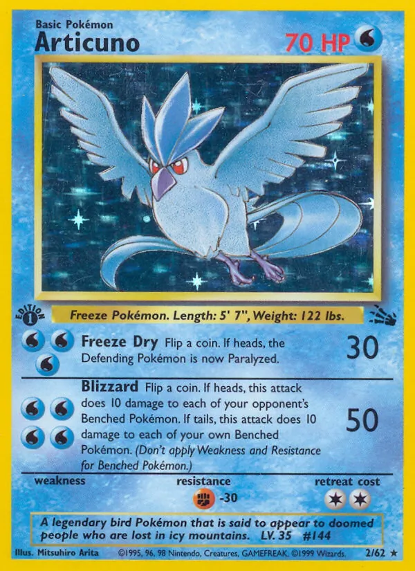Carta Articuno, número 2/62 da coleção Fóssil