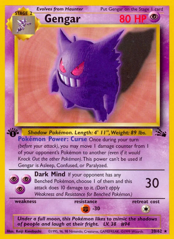 Carta Gengar, número 20/62 da coleção Fóssil