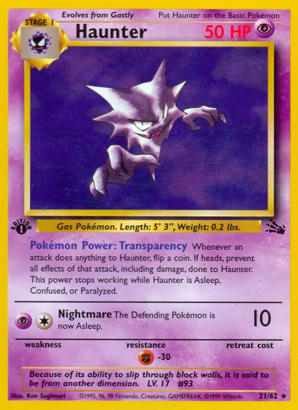 Carta Haunter, número 21/62 da coleção Fóssil