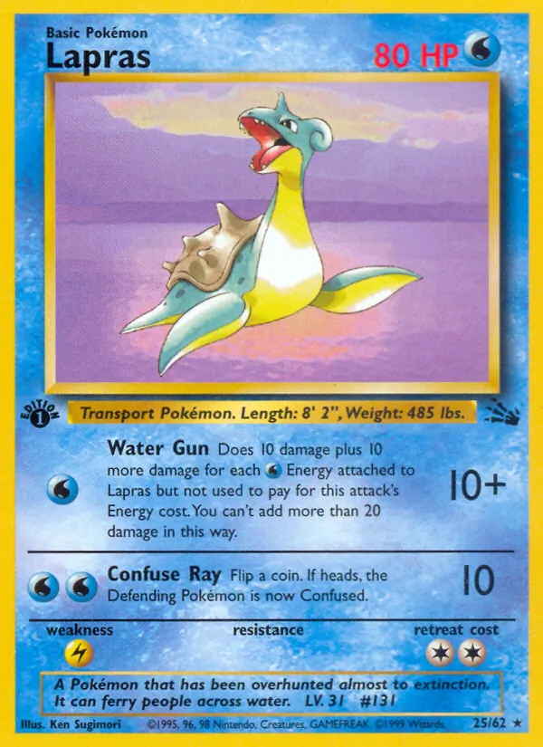 Carta Lapras, número 25/62 da coleção Fóssil