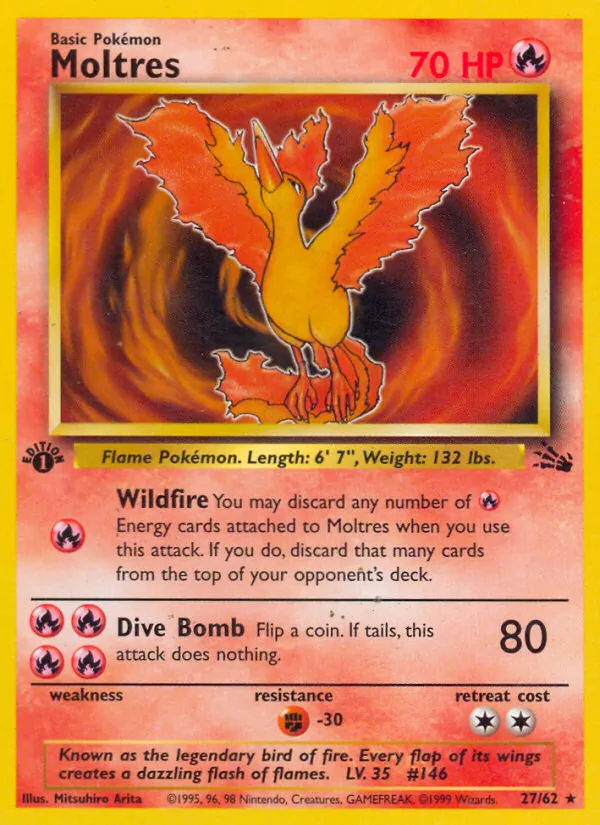 Carta Moltres, número 27/62 da coleção Fóssil
