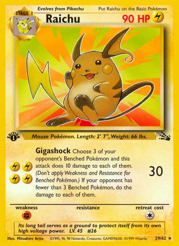 Carta Raichu, número 29/62 da coleção Fóssil