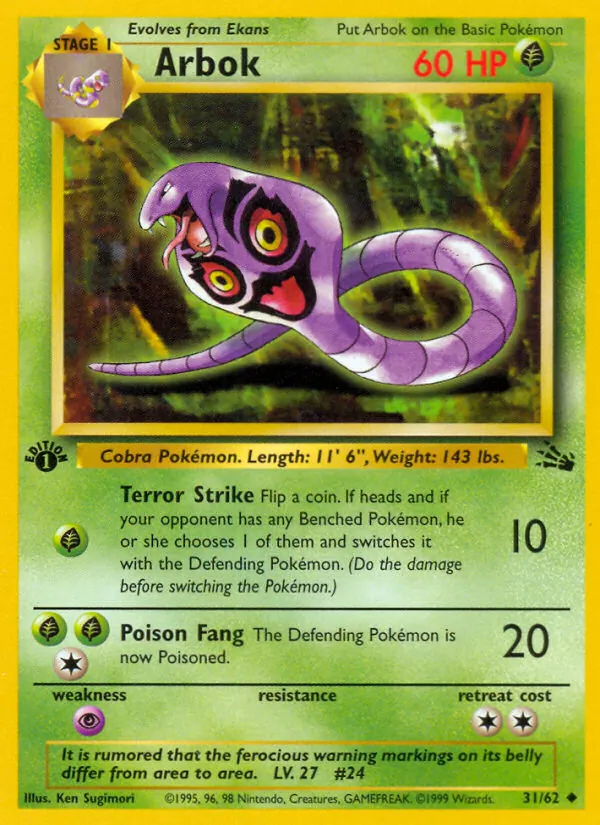 Carta Arbok, número 31/62 da coleção Fóssil