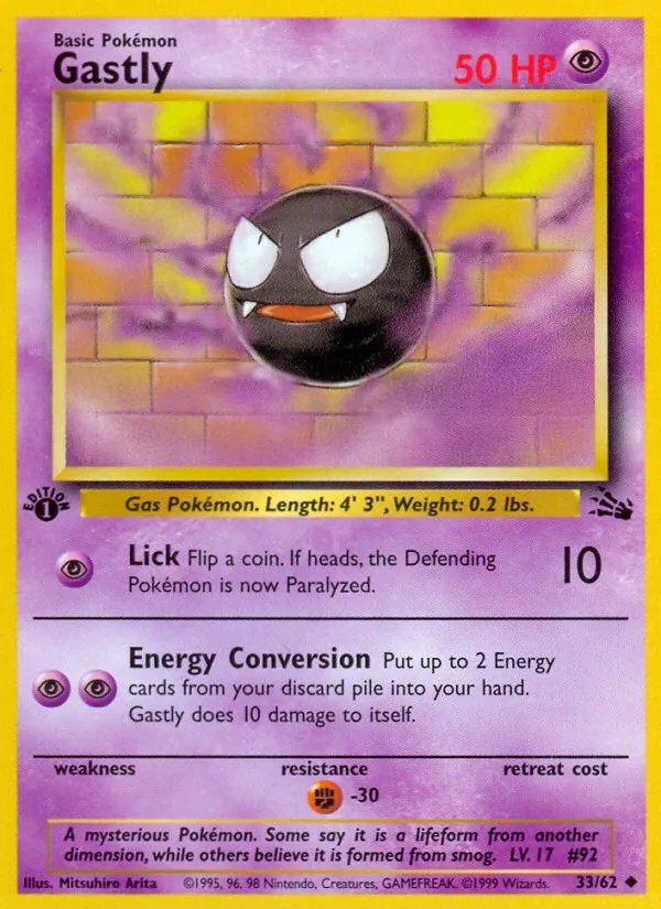 Carta Gastly, número 33/62 da coleção Fóssil