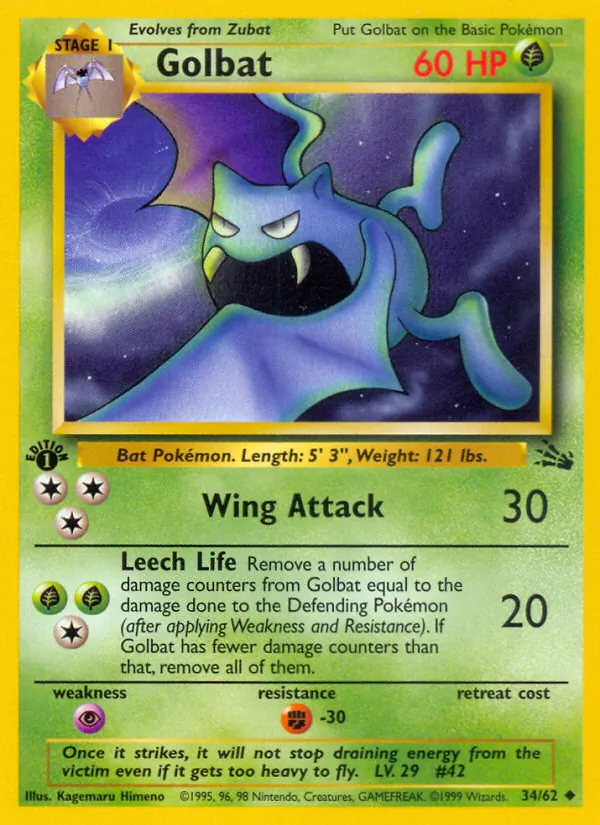 Carta Golbat, número 34/62 da coleção Fóssil