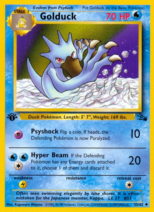 Carta Golduck, número 35/62 da coleção Fóssil