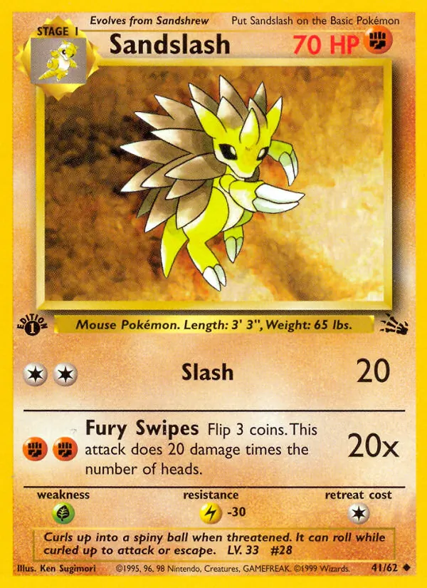 Carta Sandslash, número 41/62 da coleção Fóssil