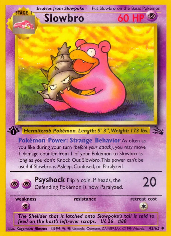 Carta Slowbro, número 43/62 da coleção Fóssil