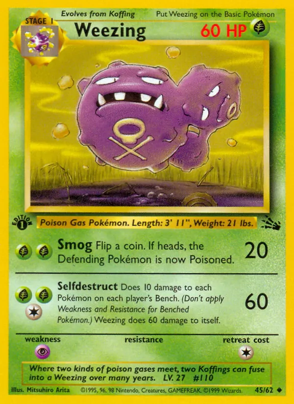 Carta Weezing, número 45/62 da coleção Fóssil