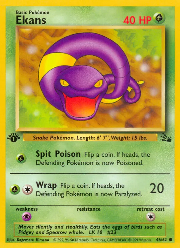 Carta Ekans, número 46/62 da coleção Fóssil