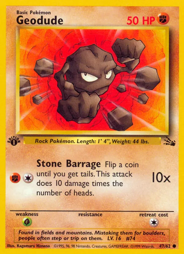 Carta Geodude, número 47/62 da coleção Fóssil