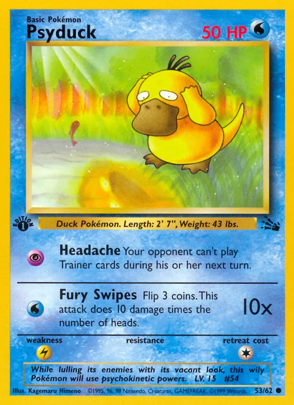 Carta Psyduck, número 53/62 da coleção Fóssil