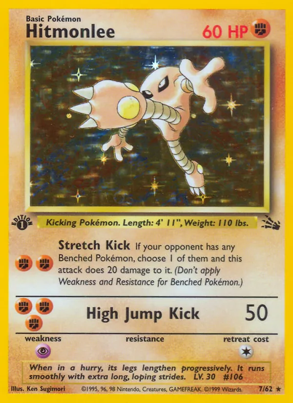 Carta Hitmonlee, número 7/62 da coleção Fóssil