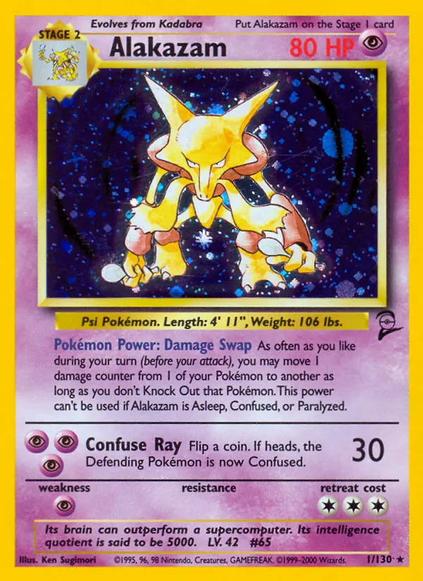 Carta Alakazam, número 1/130 da coleção Base Set 2