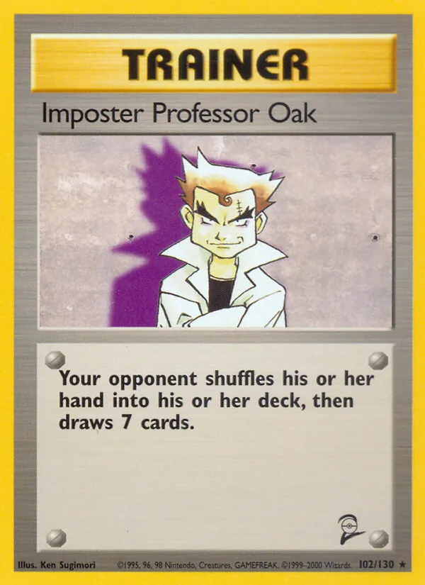 Carta Impostor Professor Oak, número 102/130 da coleção Base Set 2