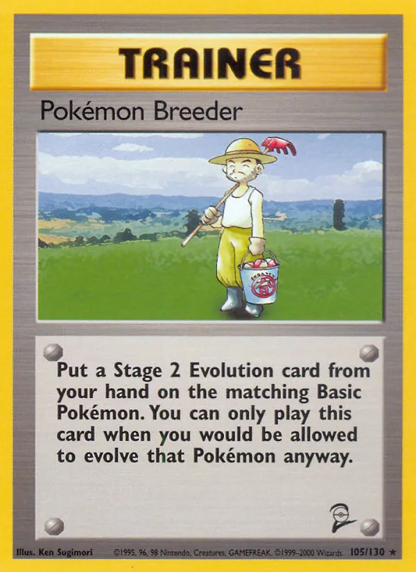 Carta Pokémon Breeder, número 105/130 da coleção Base Set 2