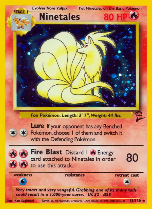 Carta Ninetales, número 13/130 da coleção Base Set 2