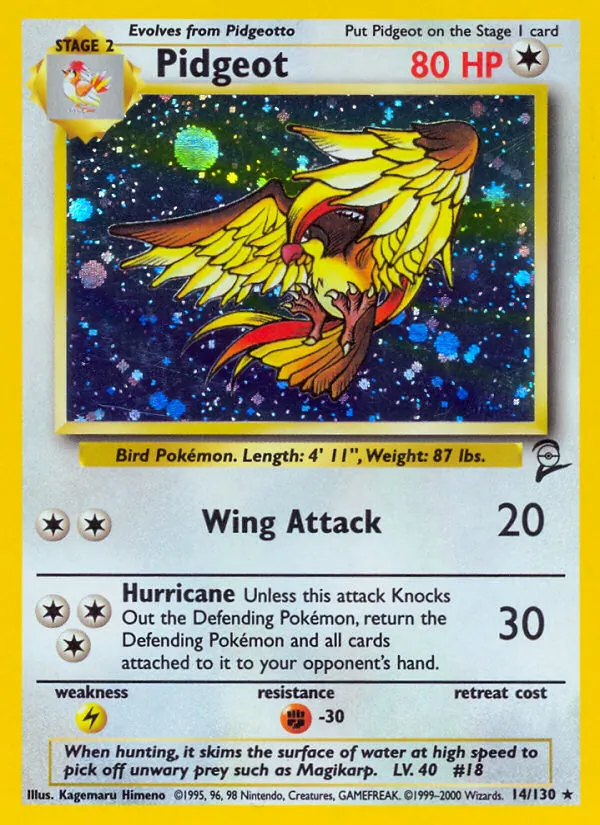 Carta Pidgeot, número 14/130 da coleção Base Set 2