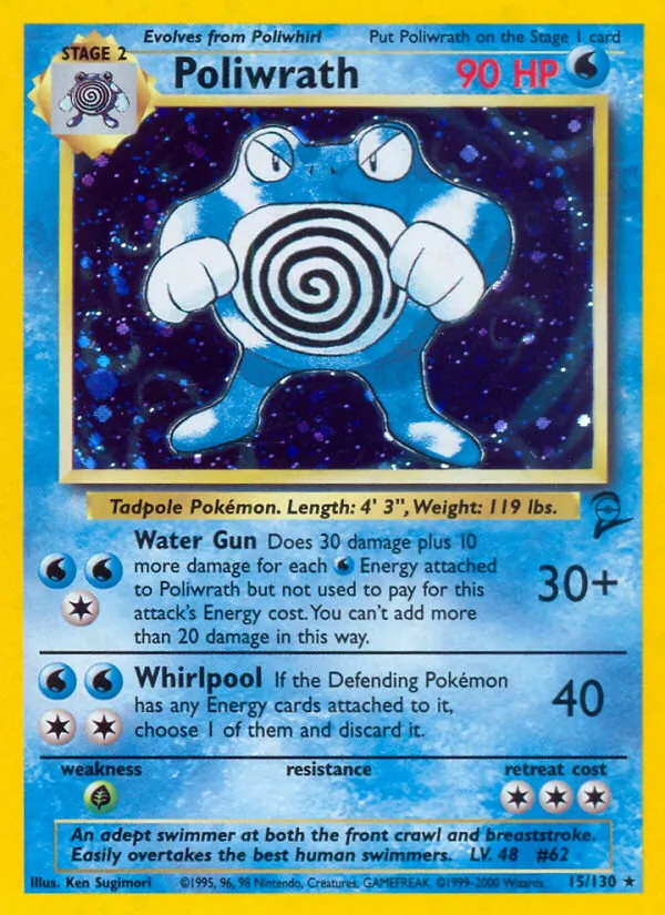 Carta Poliwrath, número 15/130 da coleção Base Set 2