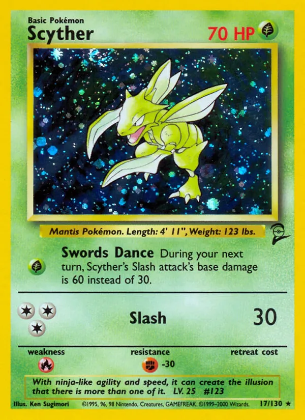 Carta Scyther, número 17/130 da coleção Base Set 2