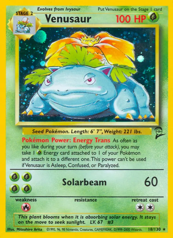 Carta Venusaur, número 18/130 da coleção Base Set 2